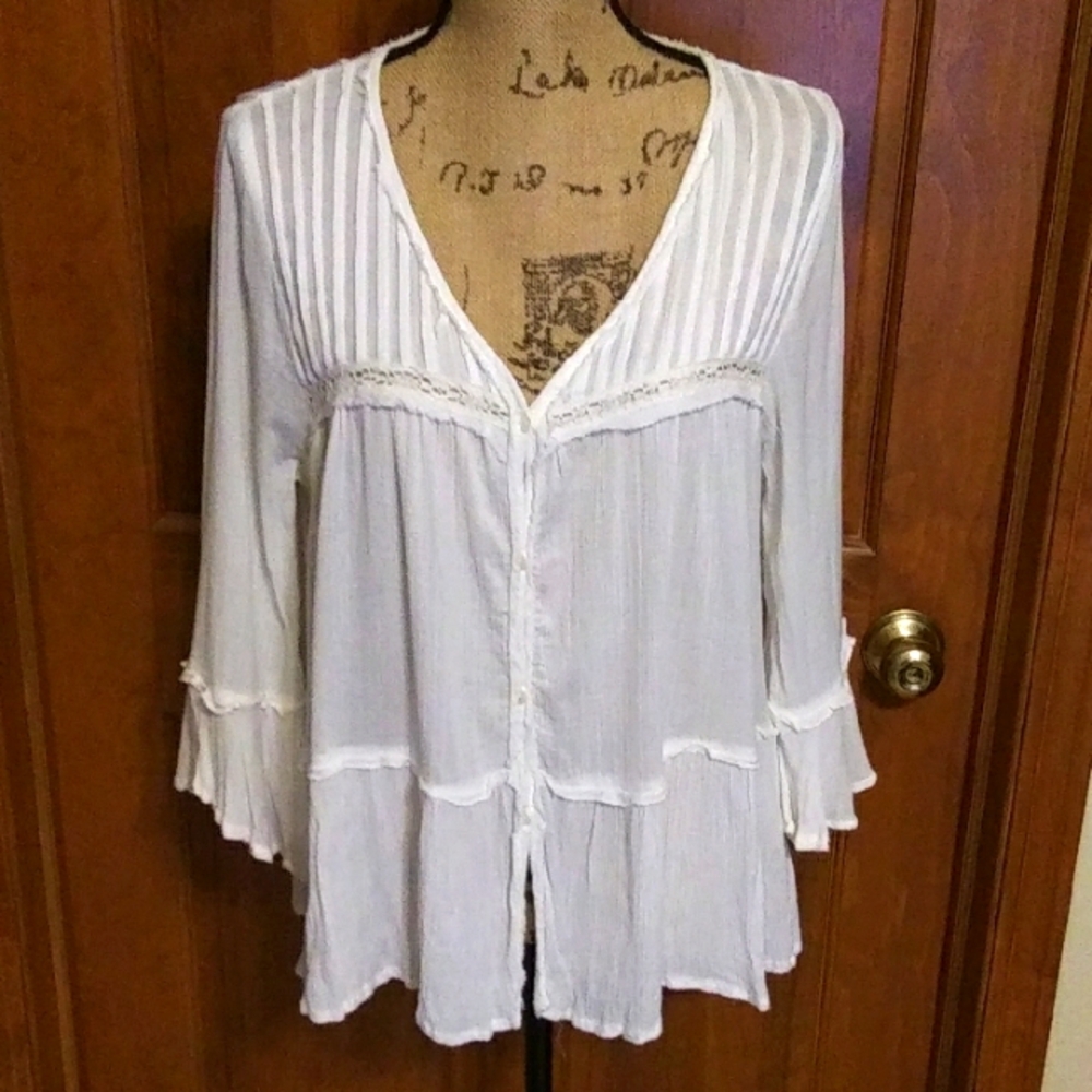 Free People gauze ivory blouse, VGUC